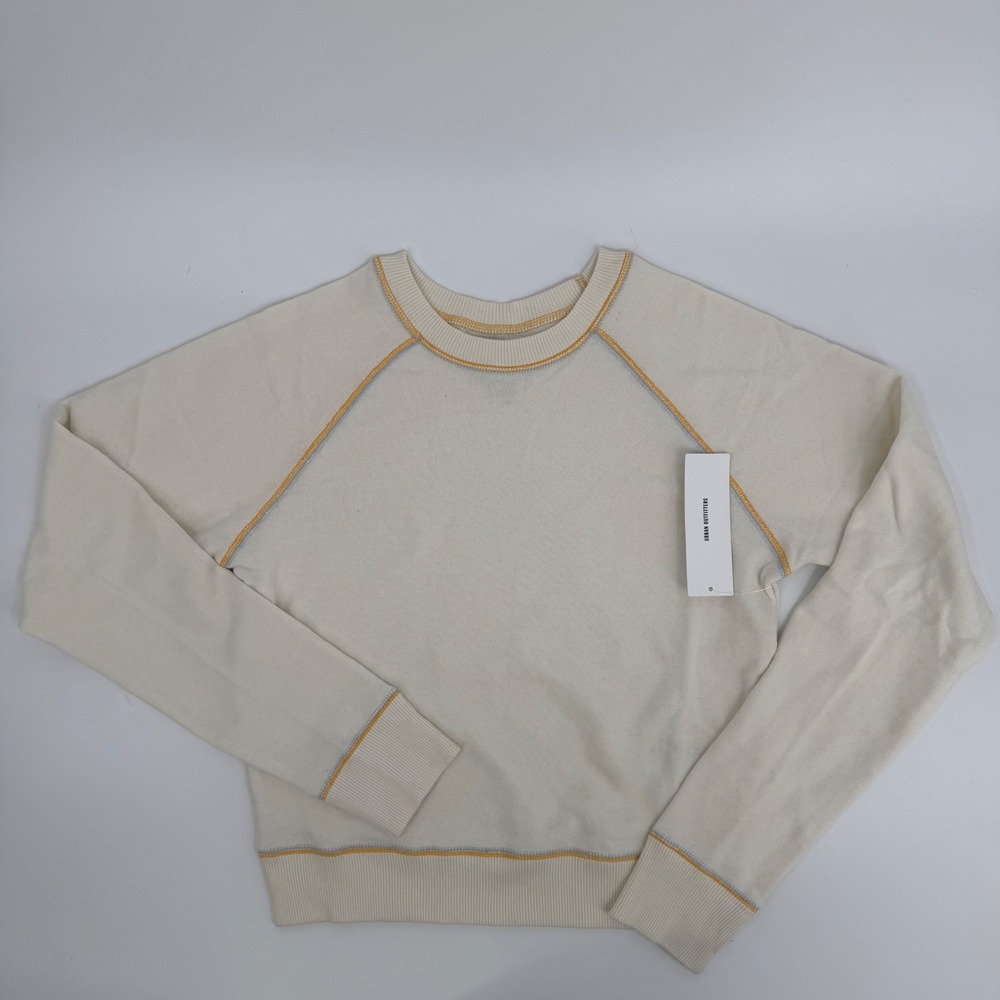 BDG Sweatshirt Contrast Stitch Pullover Modern Women Size Medium Ivory White
